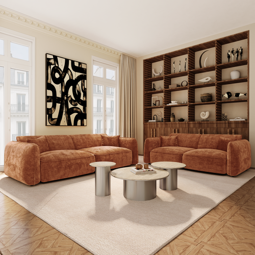 Premium Interiors - Bank LOMI - gewaafd fluweel terracotta 150cm