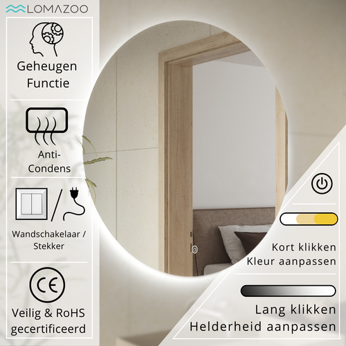 LOMAZOO badkamerspiegel Dallas - met LED verlichting & anti condens - rond - 80 cm