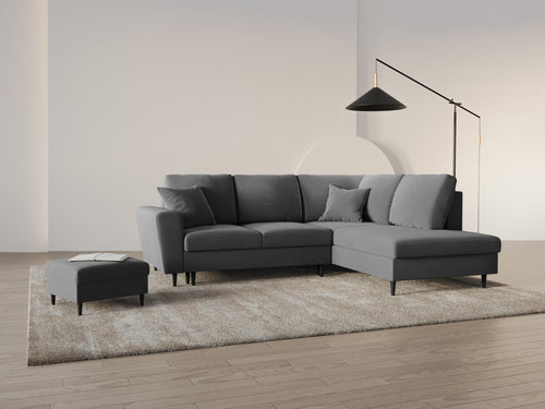 Cosmopolitan Design Converteerbare hoekbank rechts met opbergdoos Kyoto 5-zits, flueel lichtgrijs - 194x243x88cm