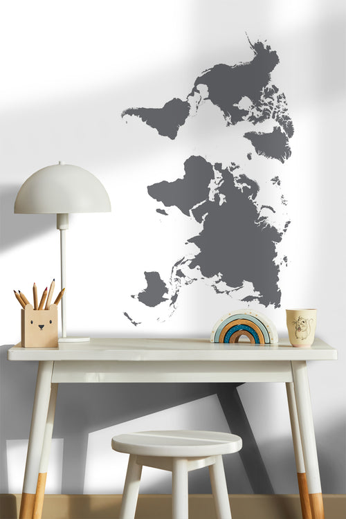 Sanders & Sanders muursticker wereldkaart grijs - 85 x 65 cm - 600272