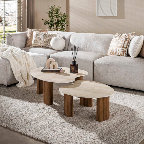Giga Living Salontafel Ceramo Aperto - Organisch Travertin - Set Van 2
