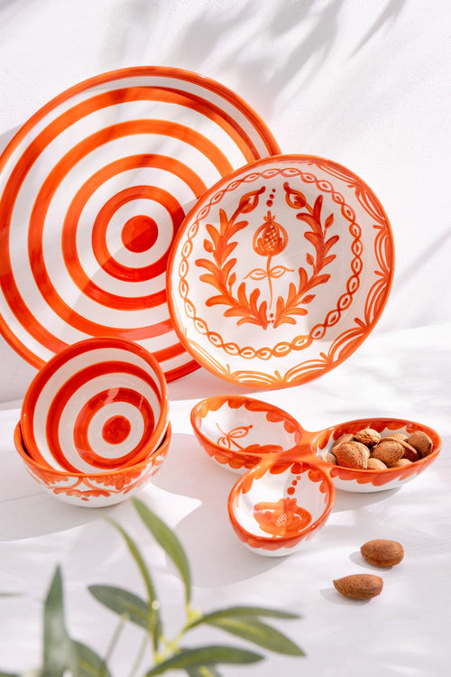 J-Line schaal Granada Low - keramiek - wit/oranje - large - Ø 25 cm