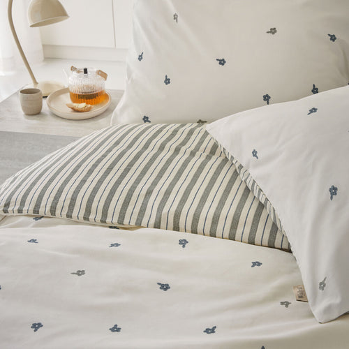 Walra - Dekbedovertrek Remade Blossom Lines - 200x220 cm - Off White / Groen