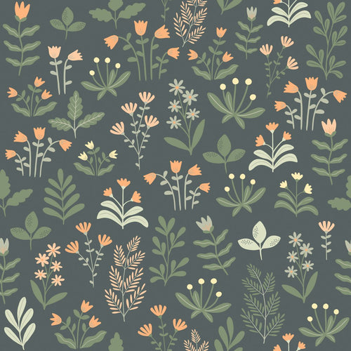 ESTAhome behang veldbloemen vergrijsd groen en oranje - 50 x 900 cm - 131098 - vtwonen shop