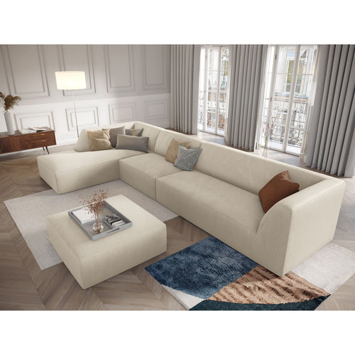 Cosmopolitan Design - Modulaire hoekbank links Siena 5-zits, ribfluwelen lichtbeige - 180x366x69cm