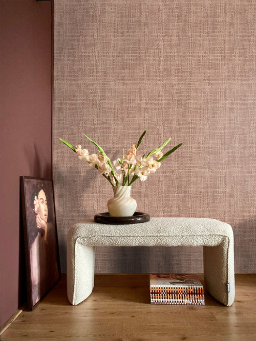 Origin Wallcoverings behang geweven linnenstructuur terracotta roze - 50 x 900 cm - 348054