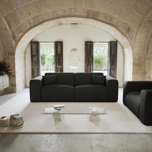 Sia Home - Dunlopillo-slaapbank 140 cm MYRA - bouclé-stof donker antraciet 214cm