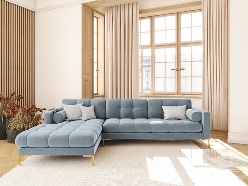 Cosmopolitan Design linker hoekbank Bali 5-zits, flueel, lichtblauw - 185x293x75cm