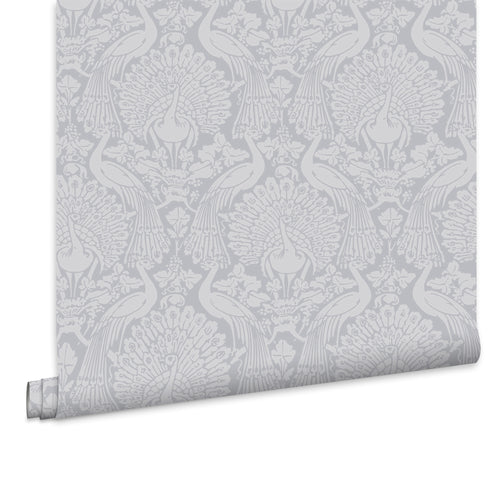 Laura Ashley Vliesbehang - Peacock Damask Pale Slate