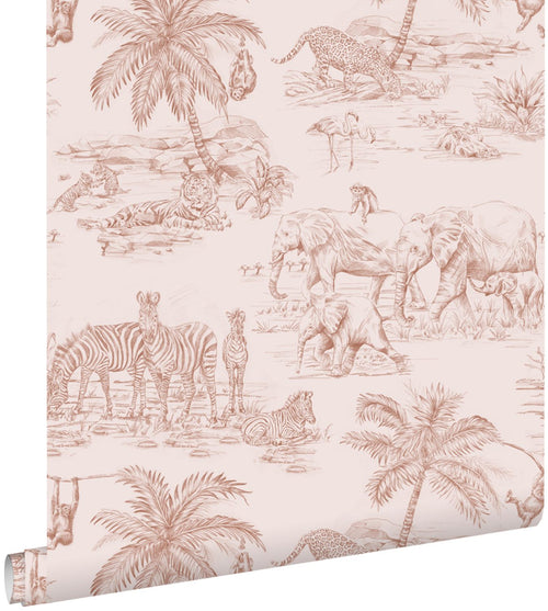 ESTAhome behang jungle dieren terracotta roze - 53 cm x 10.05 m - 139348