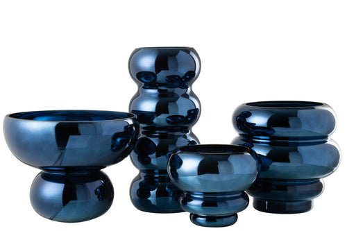 J-Line windlicht Op Voet Afgerond - glas - blauw -  Ø 23 cm
