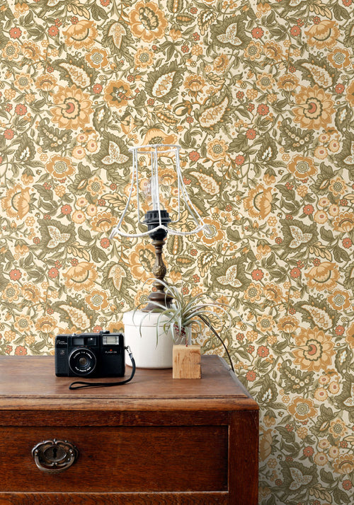 ESTAhome behang vintage bloemen geel en groen - 50 x 900 cm - 131493
