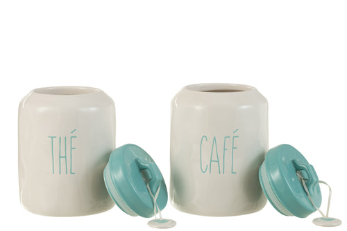 J-Line voorraadpot Coffee/Tea - keramiek - blauw/wit - 2 stuks - vtwonen shop