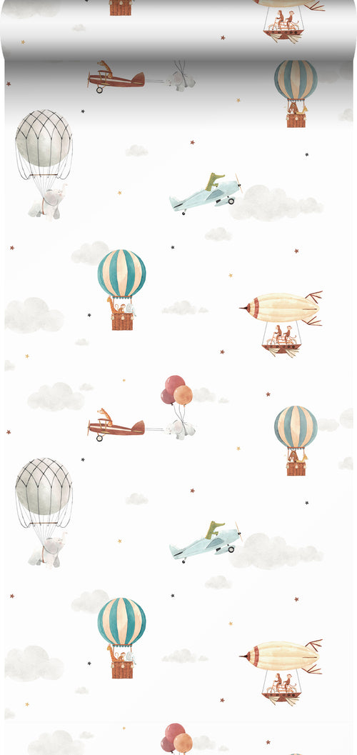 Sanders & Sanders behang luchtballonnen blauw, beige en wit - 53 cm x 10 m - 640454