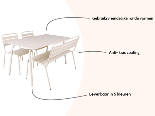 MaximaVida metalen tuinset Max ivoor 150 cm  1 tafel met 2 stoelen en 1 bank - vtwonen shop