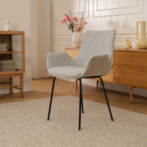 Nolon Nora-Eef Eetkamerstoel Beige Gemêleerd - met Armleuning - Zwart - vtwonen shop