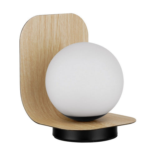 Nova Luce KAMEN Bolvormige tafellamp van hout, zwart, opaal, E16 fitting, 1x5W, aan/uit-schakelaar.
