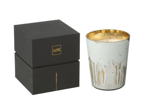 J-Line geurkaars Noa Bos - Ayra - glas - wit/goud - medium - 68U