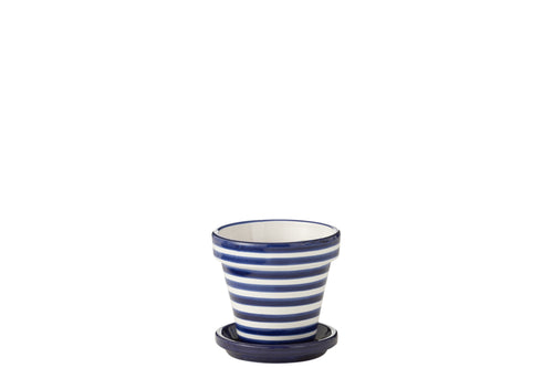 J-Line bloempot Granada Stripes Handmade + Painted - keramiek - blauw - small -  Ø 21 cm