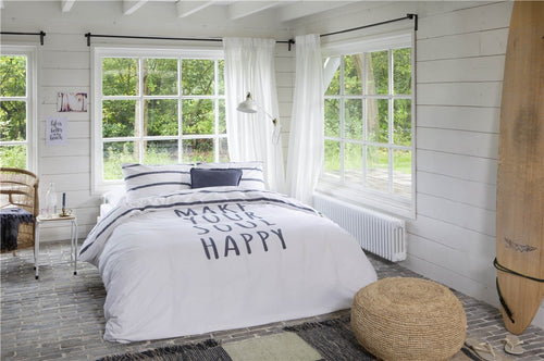 Walra - Dekbedovertrek Happy Wake Up - 240x220 cm - Wit / Blauw