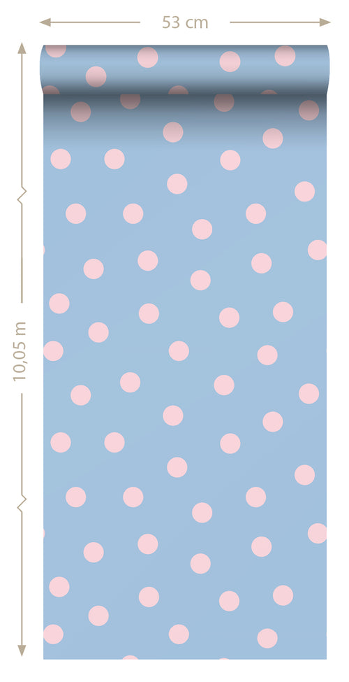 ESTAhome behang stippen blauw en roze - 50 x 900 cm - 131577 - vtwonen shop