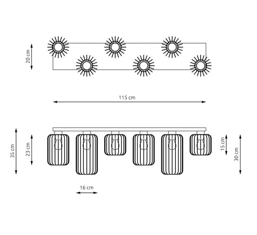 Emibig plafondlamp Barn - 6 lichts - 115  x 35   cm - zwart - vtwonen shop