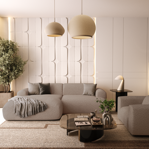 Sia Home - Hoekbanken links MYRA - Bouclette stof - Mol - 266cm - vtwonen shop