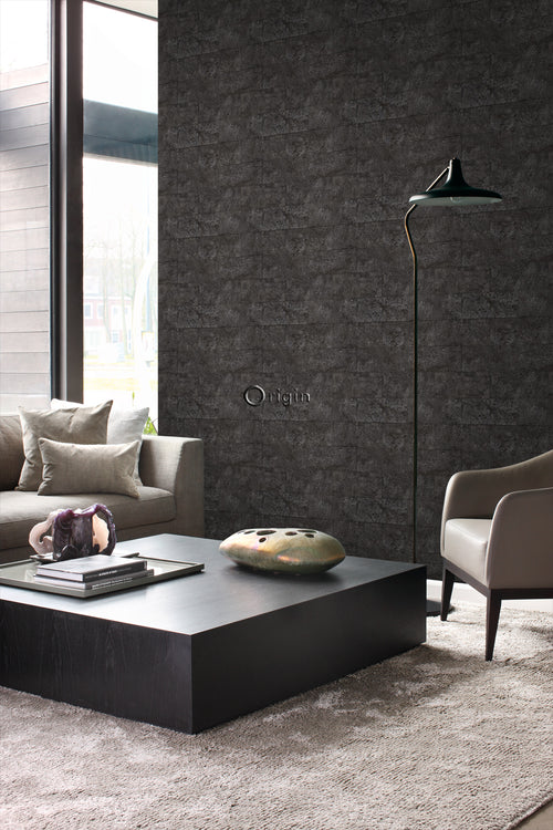 Origin Wallcoverings behang kalkstenen blokken zwart - 53 cm x 10,05 m - 347583 - vtwonen shop