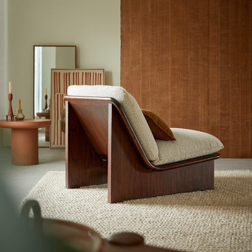 Tikamoon Fauteuil in massief mindihout en ecru stof - Beige