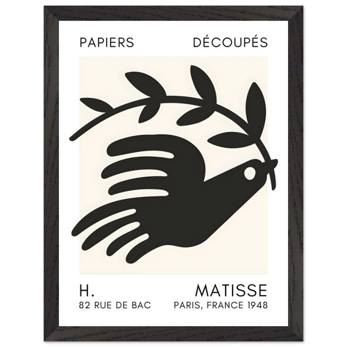 Artfulprints Poster met Lijst Matisse - Peace dove black   - 30x40 cm - Zwart