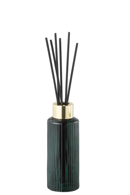 J-Line geurolie + stokjes Cedar Breeze - glas - donkergroen - small - vtwonen shop