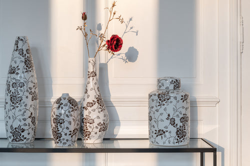 J-Line vaas Zen Ovaal - porslein - wit/zwart - 24 cm hoog