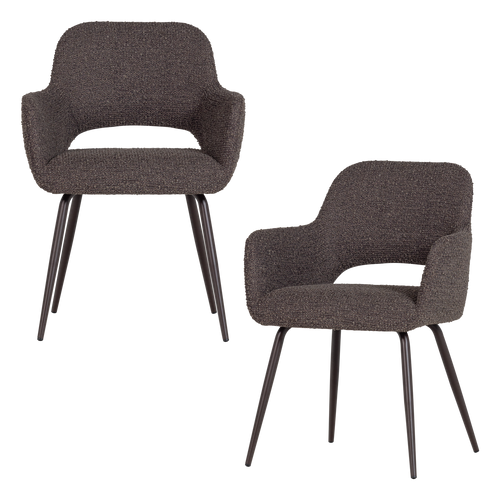 WOOOD eetkamerstoel Jenny - Bouclé - Bruin Melange - Set Van 2 - 80x58x58