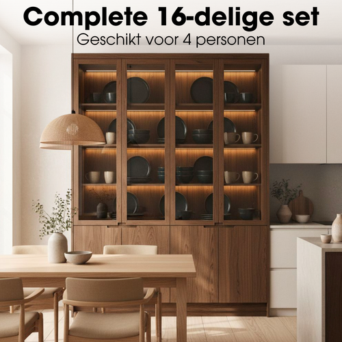 Mica Decorations Racco Serviesset 4 Persoons - Ontbijtborden, Kommen en Mokken en Dinrborden - Steengoed Servies - Vaatwasserbestendige Servies Set -