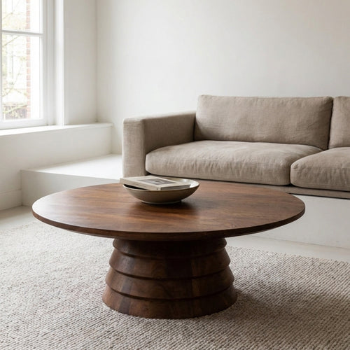 DÉJA Living Salontafel Marín - Rond Donkerbruin Mangohout - 90x90x31cm