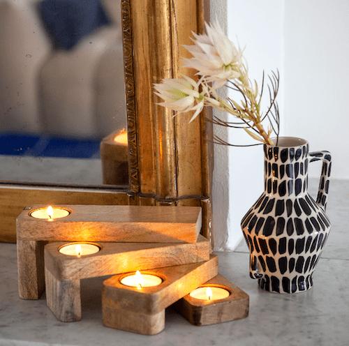 Return to Sender Kandelaar mangohout voor waxine lichtjes 4 laags H 8,5 cm - vtwonen shop