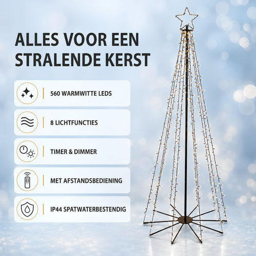 Luca Lighting Kerstboom met Verlichting - Kerstversiering met 560 LED's en Afstandsbediening - Kerstboom met LED en Timer- en Dimfunctie - H185 x D75