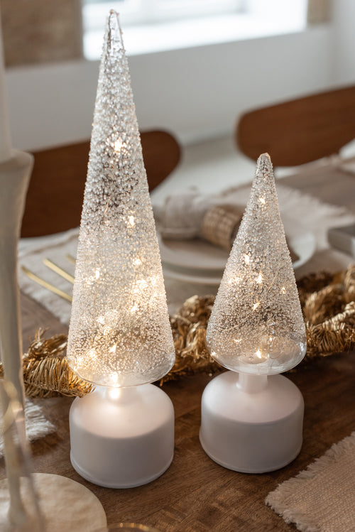 J-Line decoratie kerstboom Draaiend - glas - wit/transparant - small - LED lichtjes - vtwonen shop
