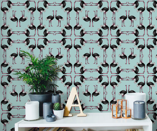 Walls4You behang flamingo's turquoise en zwart - 53 cm x 10 m - 640122