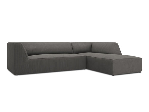 Micadoni - Rechter hoekbank "Ruby" 4 zitplaatsen, ribfluwelen, donkergrijs - 180x273x69cm