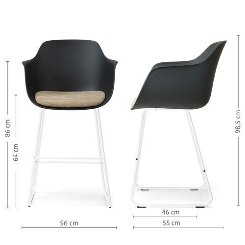 Nolon Nino-Liz barkruk zwart met nougatbruin zitkussen - wit onderstel - 75 cm