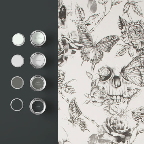 Graham & Brown Vliesbehang - Skull Roses - Zwart/Wit - 10mx52cm - vtwonen shop