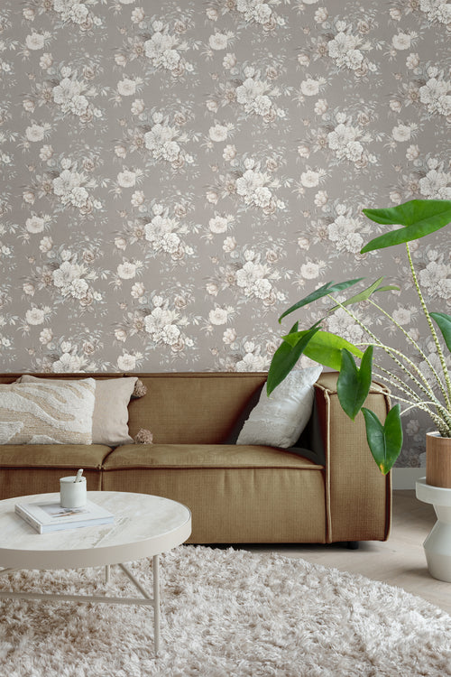 Borastapeter behang bloemstilleven taupe - 53 cm x 10.05 m - 660258 - vtwonen shop