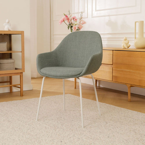 Nolon Nora-Mae Eetkamerstoel Saliegroen - Armleuning - Witte Poten