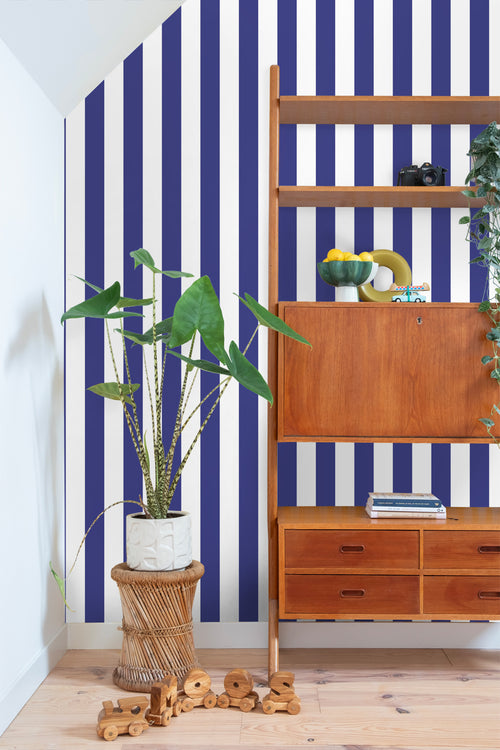 ESTAhome behang strepen blauw en wit - 50 x 900 cm - 131572 - vtwonen shop