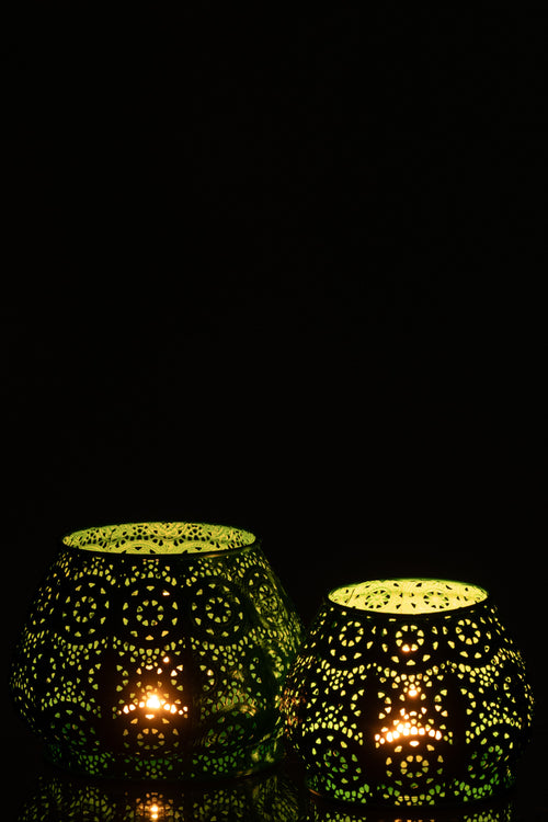 J-Line theelichthouder Cylinder - metaal/glas - cyaan - large