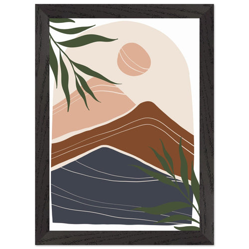 Artfulprints Poster met Lijst Boho – Mountain sun   - A4 21x29.7 cm - Bruin