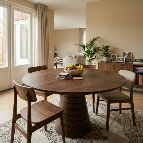 DÉJA Living Eettafel Marín - Rond Donkerbruin Mangohout - 130x130x76cm