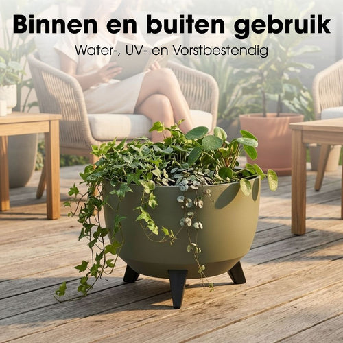 Mica Decorations Doppio Plantenbak op Poten - 18,5 x Ø33 cm - Plantenbakken voor Buiten - Bloembakken voor Balkon - Gerecycled Plastic - Lichtgroen
