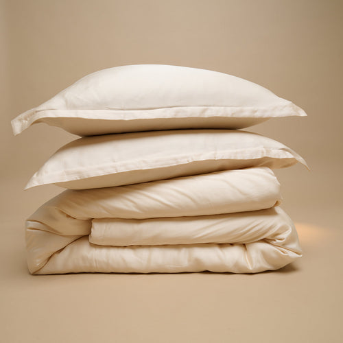 Coco & Cici - TENCEL Sateen Dekbedovertrek Wit Zand - 240x220 + 2 kussenslopen 60x70